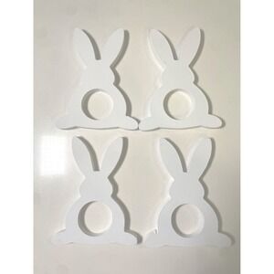 White Wood Bunny Rabbit Napkin Ring Set of 4 Paintable Solid Easter Cottagecore